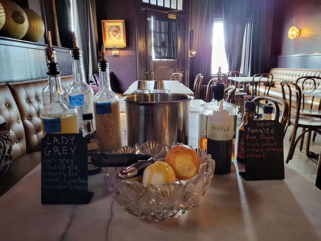 cocktail class supplies to make a lady grey and new-fangled